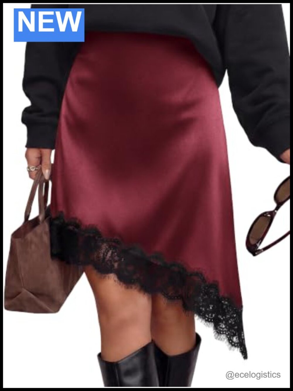 Women's Satin Asymmetrical Lace Patchwork Mini Skirt